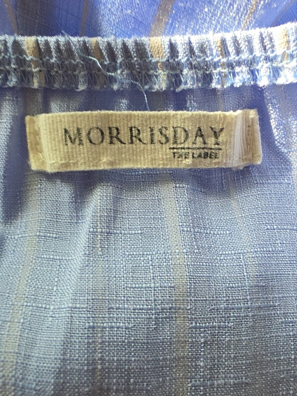 Light Blue Striped Midi Dress with Drawstring Waist - Picture 4 of 4